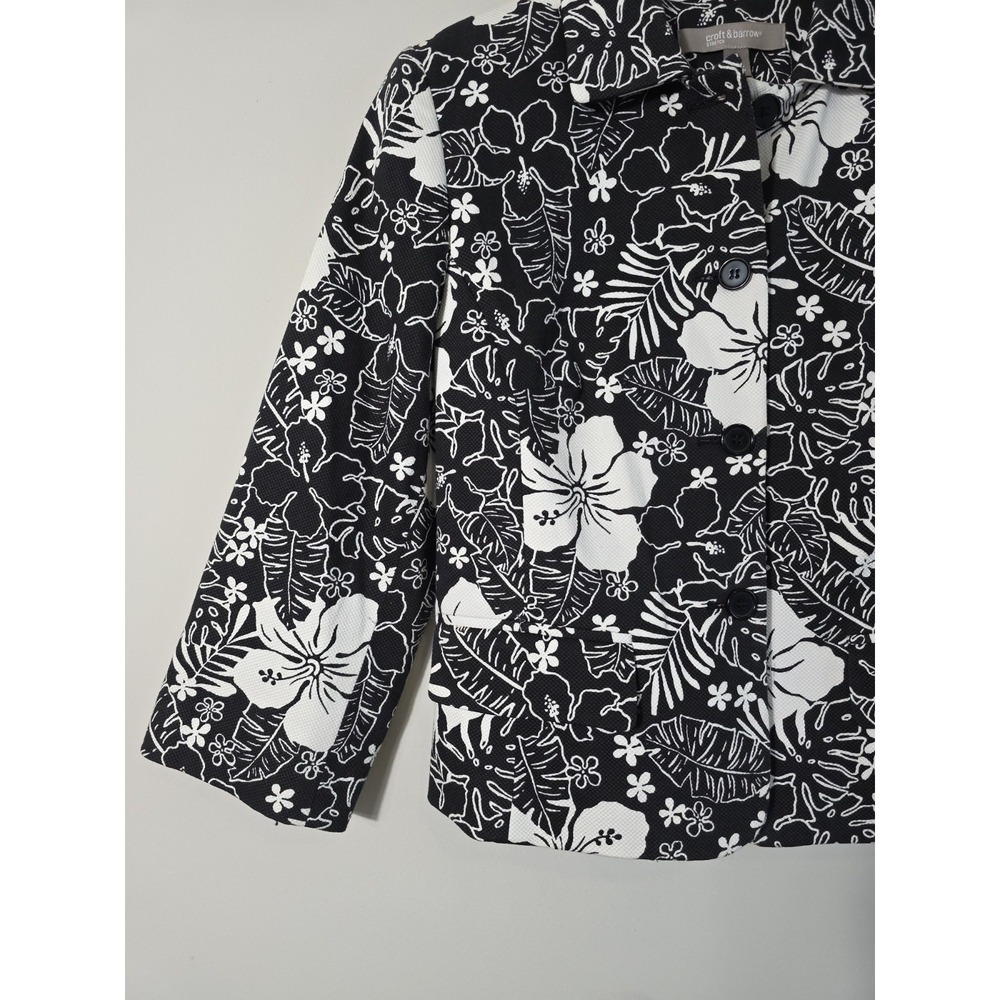 Croft & Barrow Black White Floral Blazer Jacket Cotton Stretch Size S 98% Cotton - Picture 5 of 11
